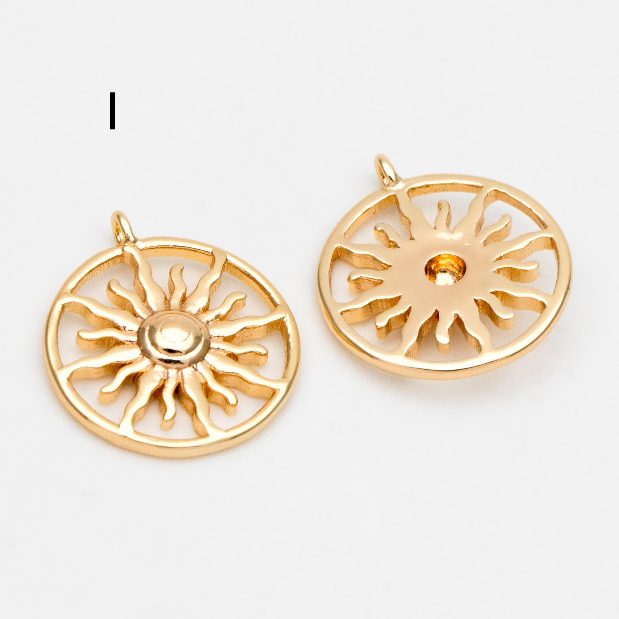 4pcs Gold Sun Charms , 18K Gold plated Brass, Sun Pendants Wholesale (GB-1311)